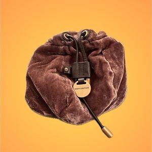 Brown Juicy Couture Velvet Cross Body Pouch with gold chain strap